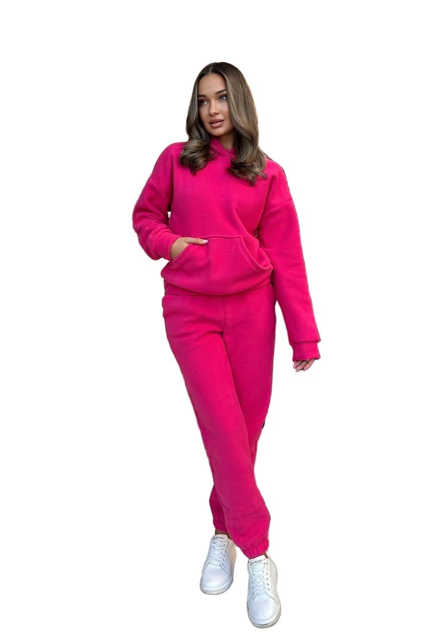 Womens Fleece Tracksuit Set Fuchsia Polar Fleece Hoodie and Joggers Warm Casual