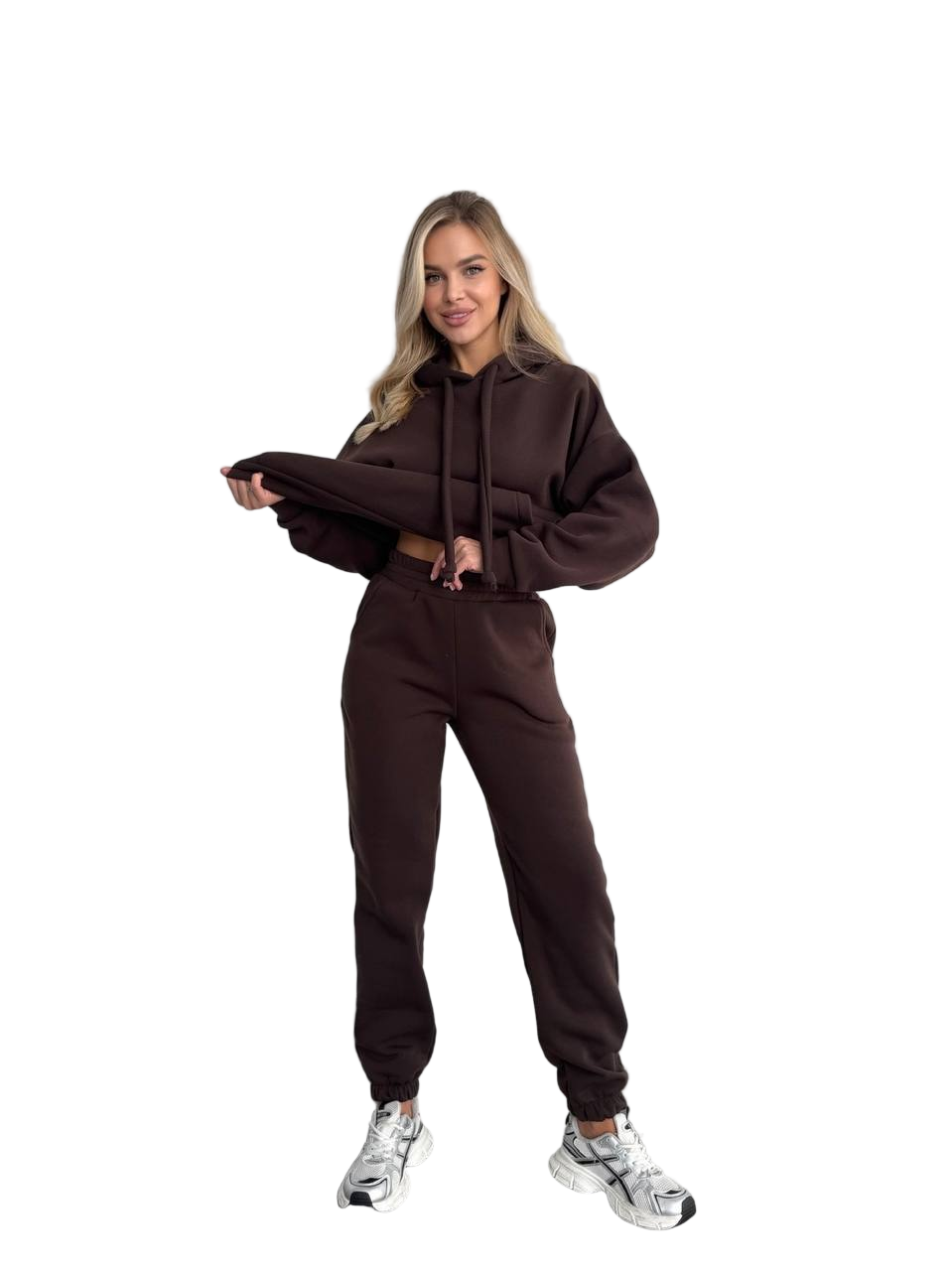 Brown Oversized Tracksuit Set Trinitka Fleece Hoodie and Joggers