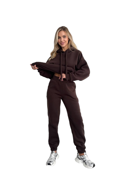 Brown Oversized Tracksuit Set Trinitka Fleece Hoodie and Joggers