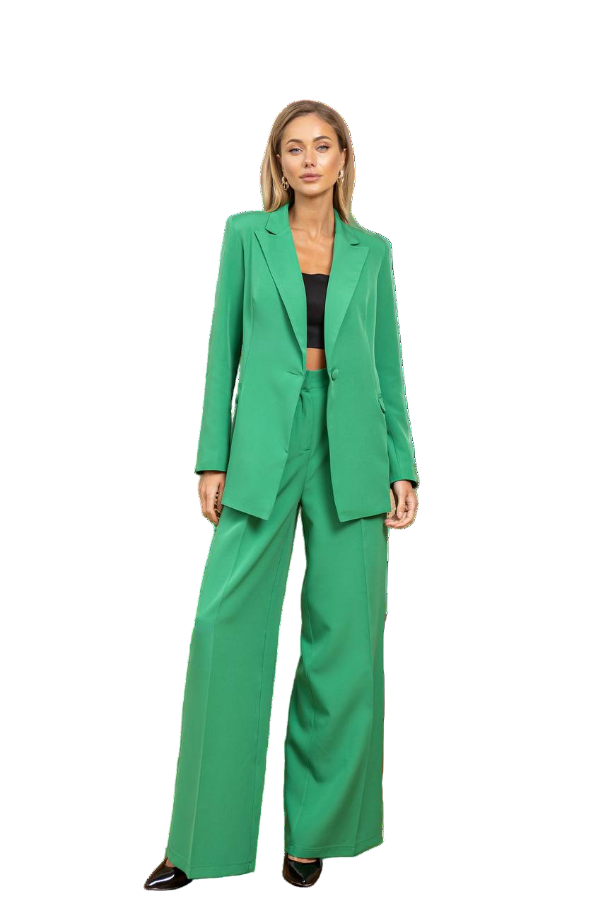 Grass Green Palazzo Suit Diagonal Crepe Womens Wide Leg Two Piece