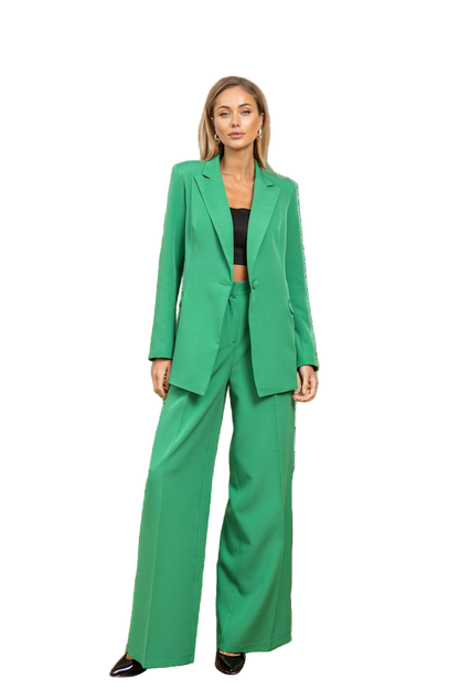Grass Green Palazzo Suit Diagonal Crepe Womens Wide Leg Two Piece