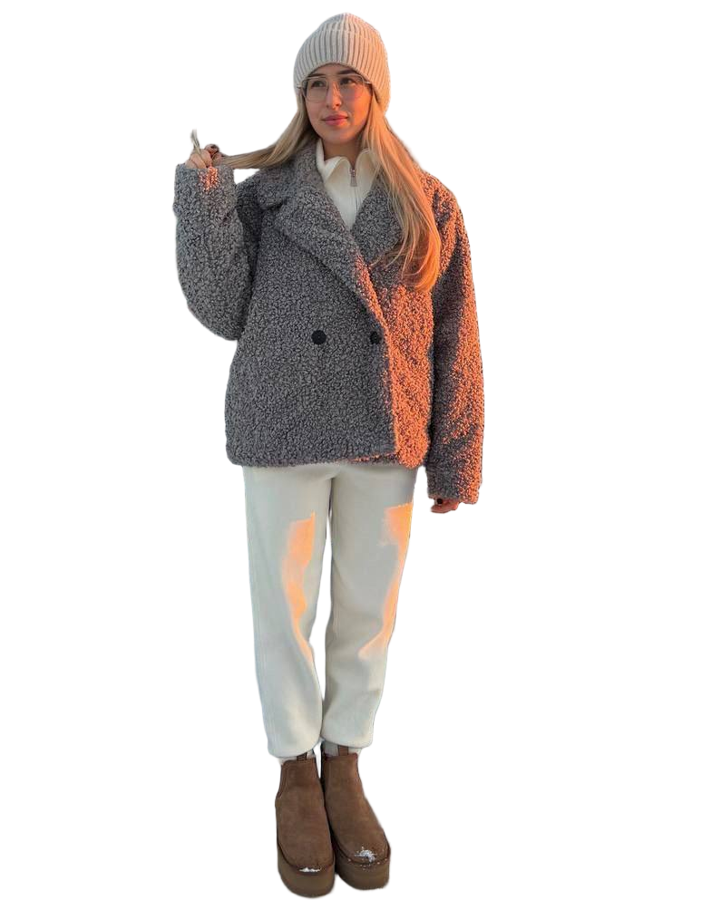 Eco Faux Shearling Teddy Coat Womens Grey