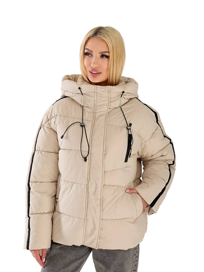 Beige Oversized Hooded Puffer Jacket Winter Warm Womens Parka