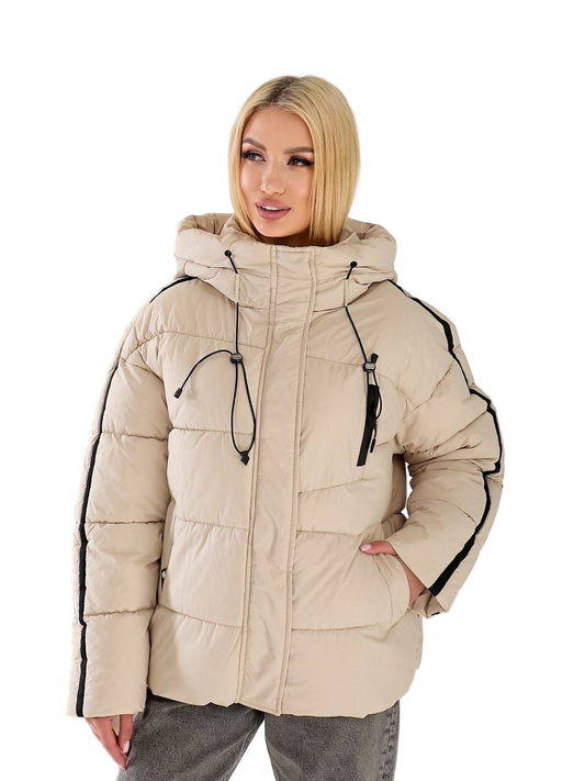 Beige Oversized Hooded Puffer Jacket Winter Warm Womens Parka