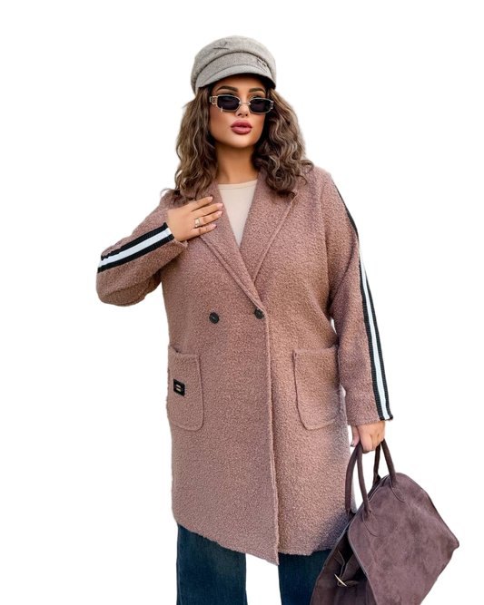 Mauve Boucle Coat Double Breasted Unlined Autumn Outerwear