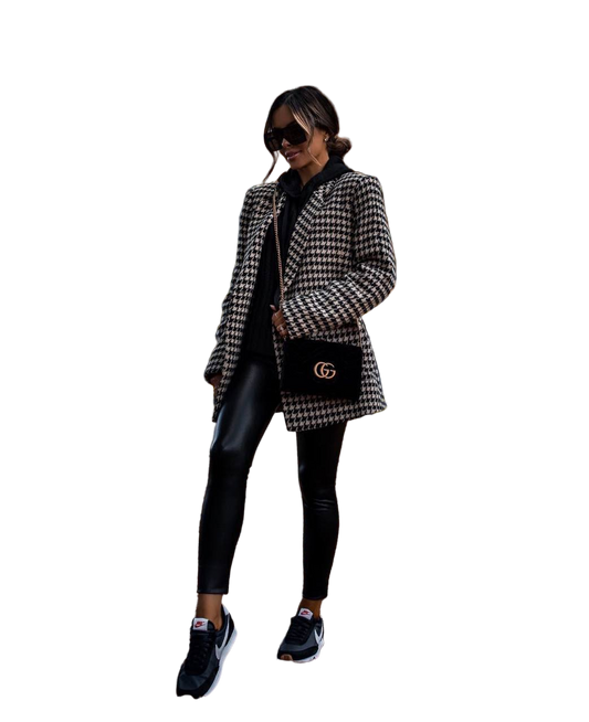 Oversized Houndstooth Jacket Black and White Coat Fabric