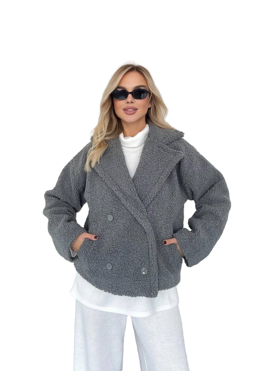 Womens Grey Teddy Coat Jacket Oversized Faux Fur Blazer