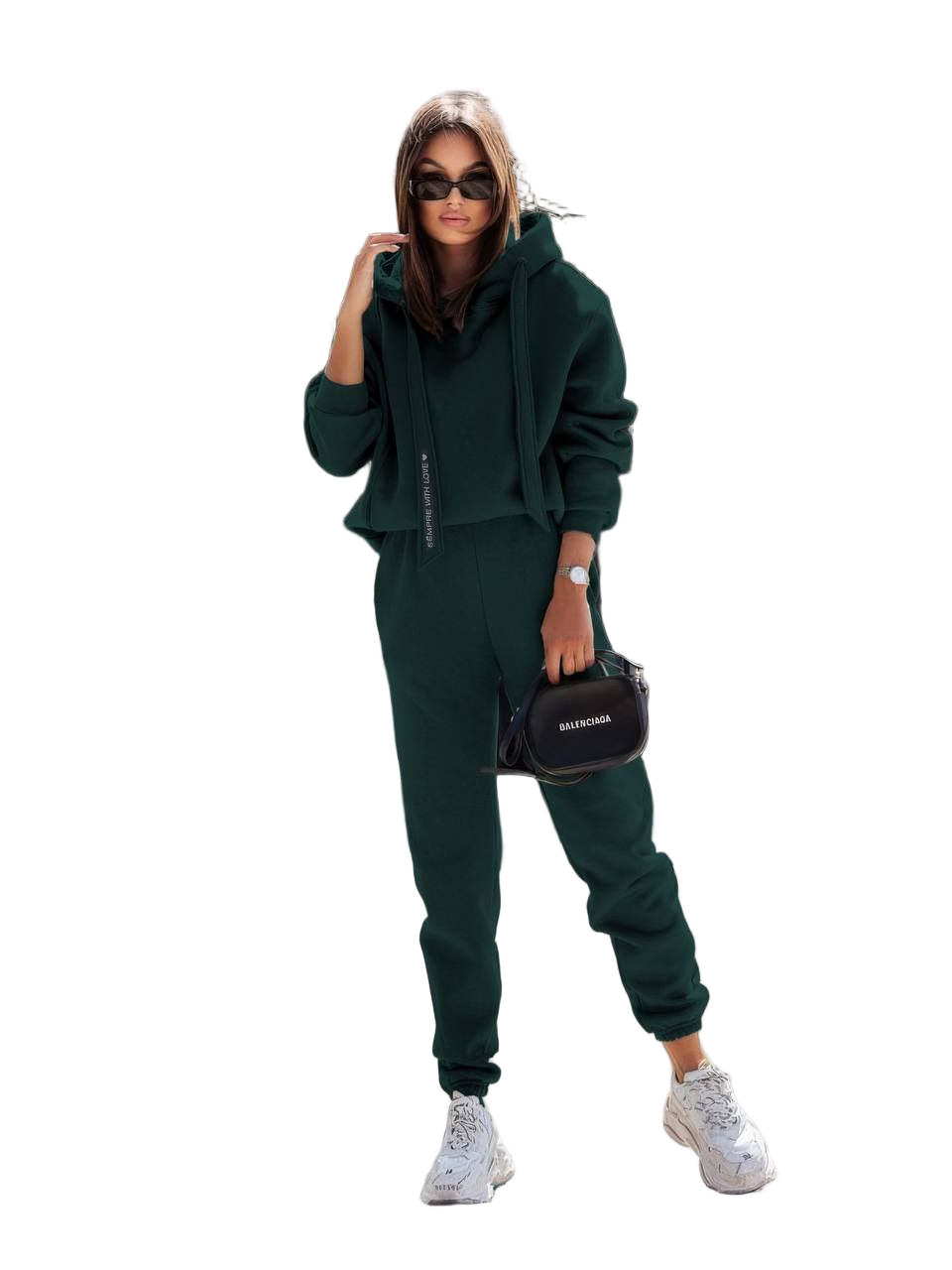 Dark Green Fleece Tracksuit Hoodie and Joggers Warm Sportswear Set