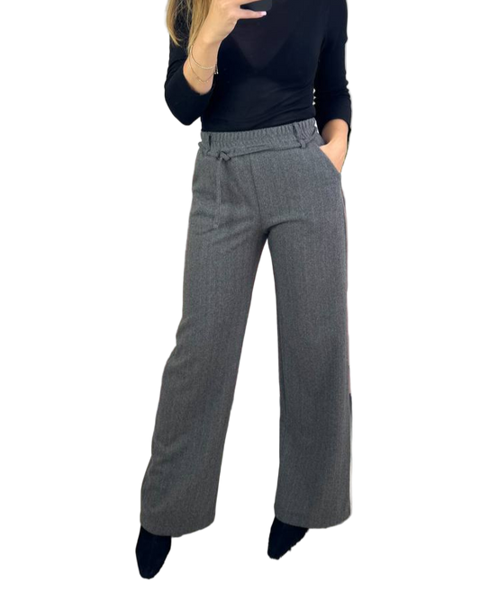 Grey Wool Cashmere Wide Leg Trousers Warm Winter Pants