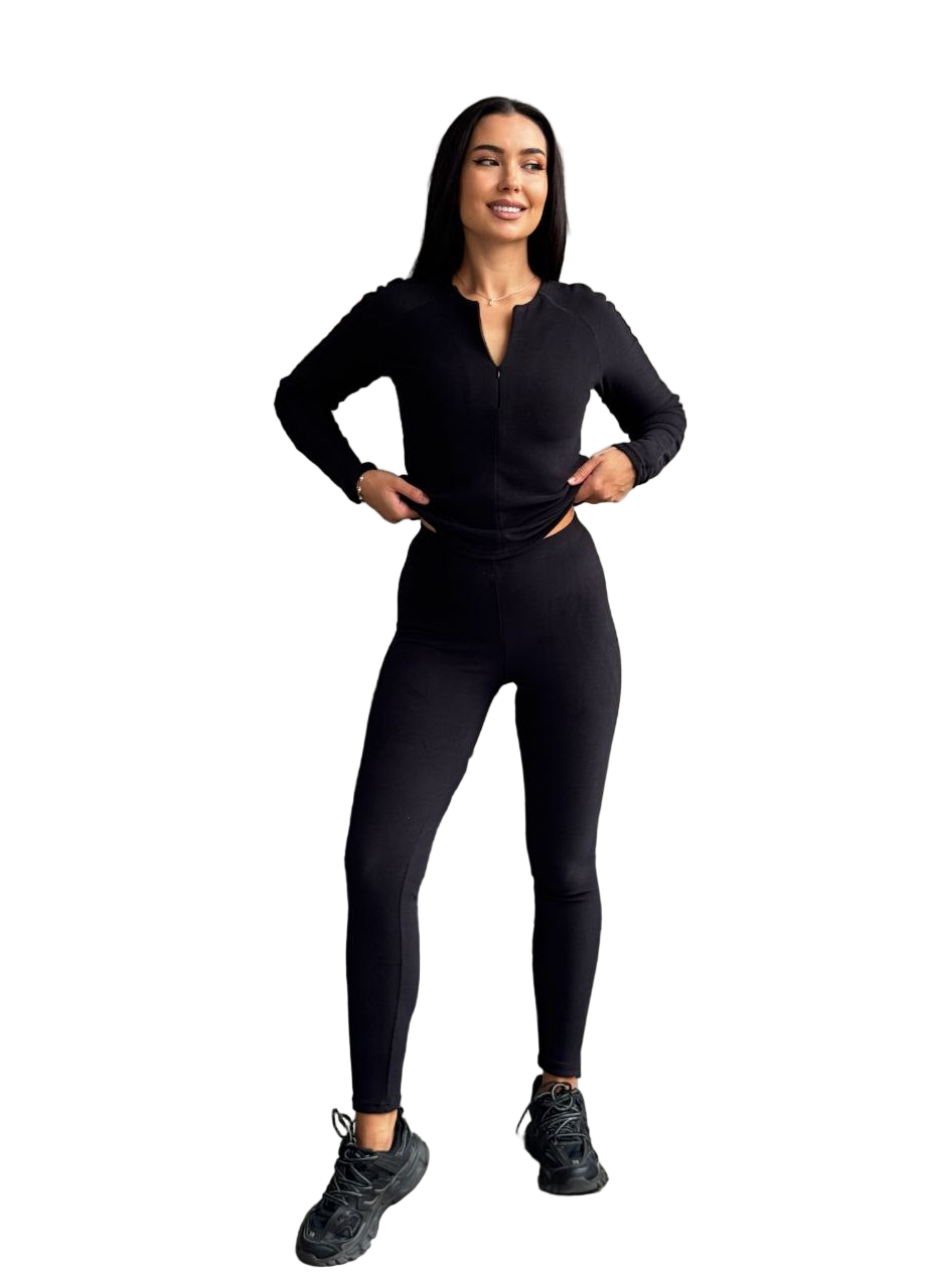 Black Thermal Suit Women Soft Elastic Thermo Set