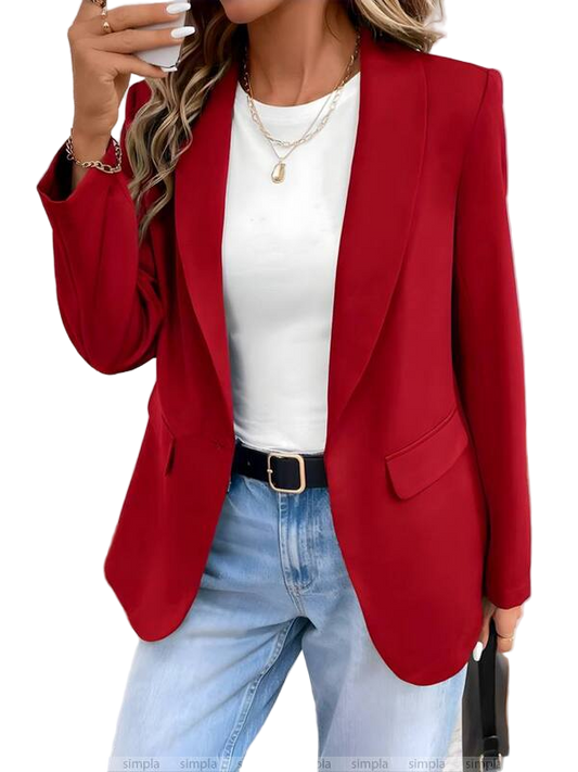Classic Red Lined Blazer Women's Elegant Formal Jacket