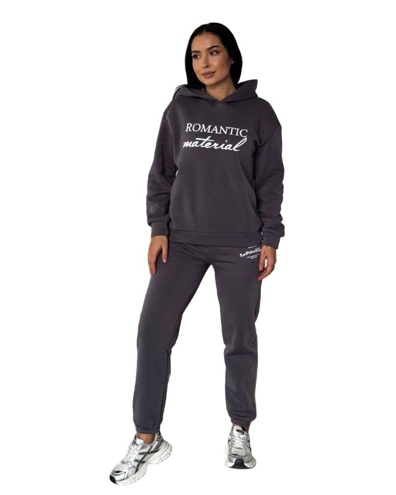 Charcoal Gray Fleece Tracksuit Women Hoodie and Joggers Warm Trinitka Set