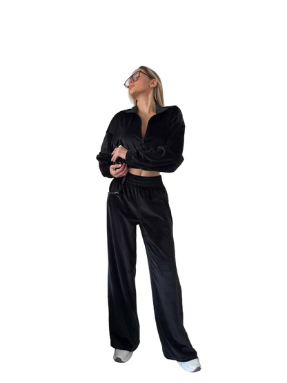 Premium Black Velour Tracksuit for Women