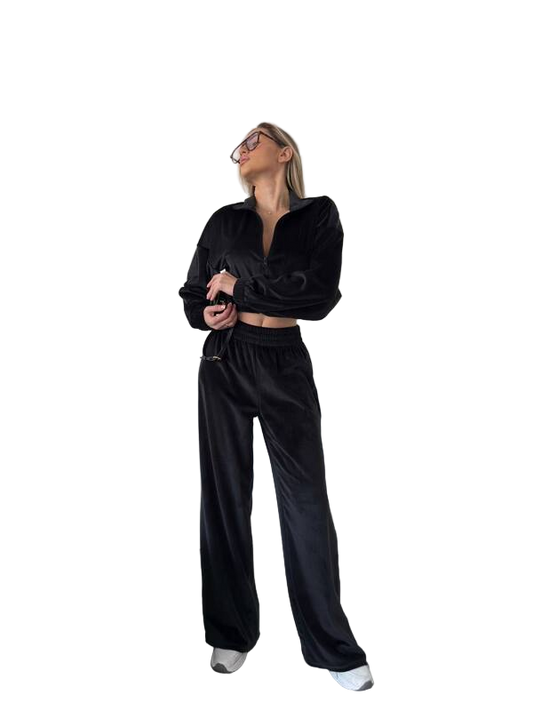 Premium Black Velour Tracksuit for Women