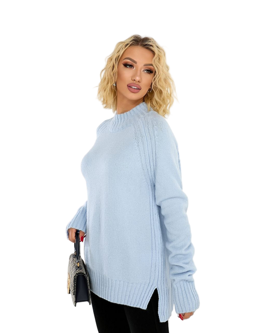 Light Blue Oversized Wool Blend Sweater Women Cozy Knit Pullover