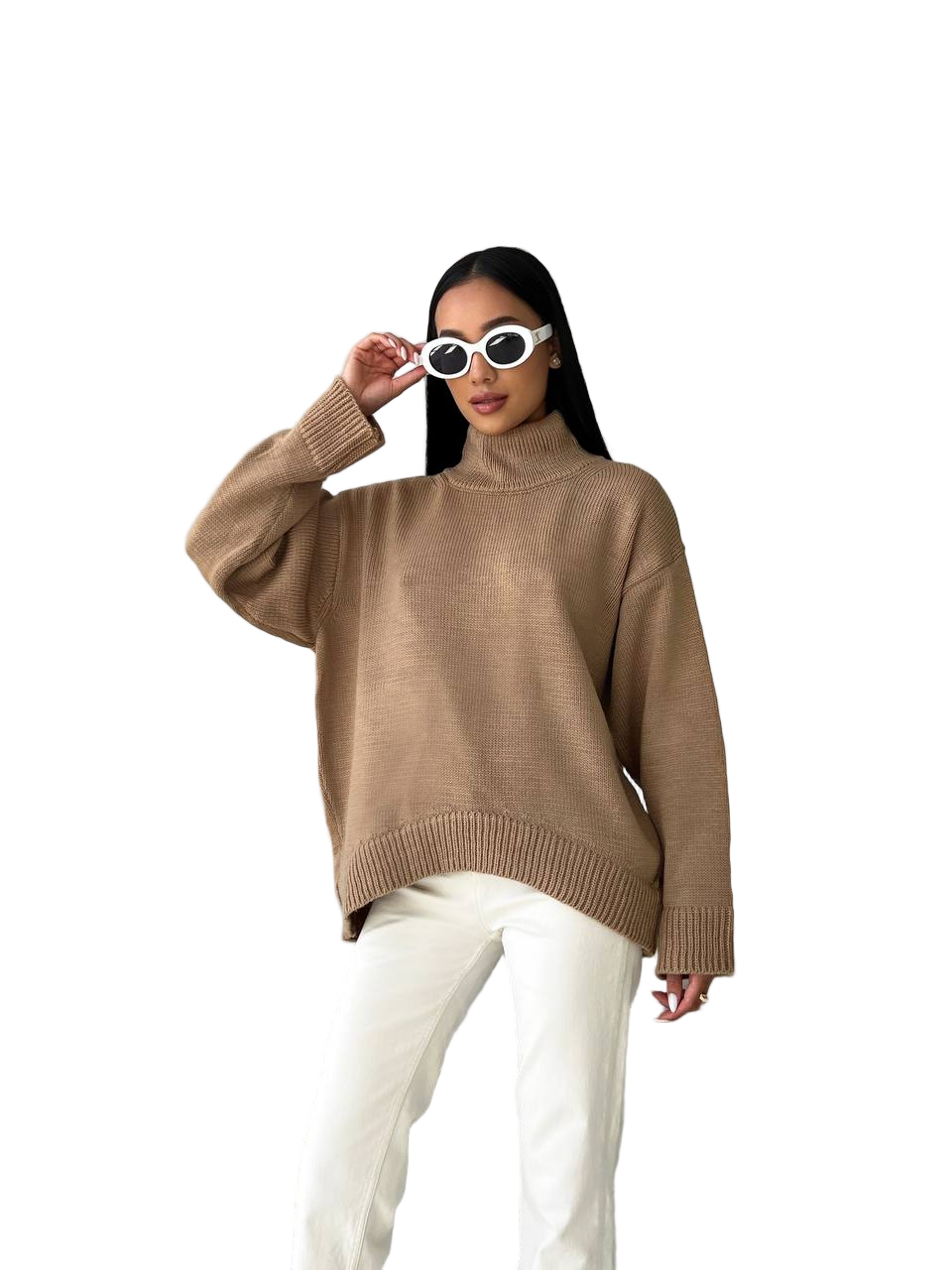 Beige turtleneck sweater wool blend oversized knit