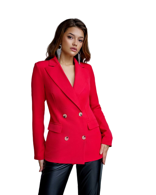 Tailored Red Blazer Elegant Double Breasted Jacket for Women