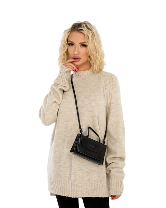 Beige Oversized Wool Blend Sweater Cozy Knit Pullover
