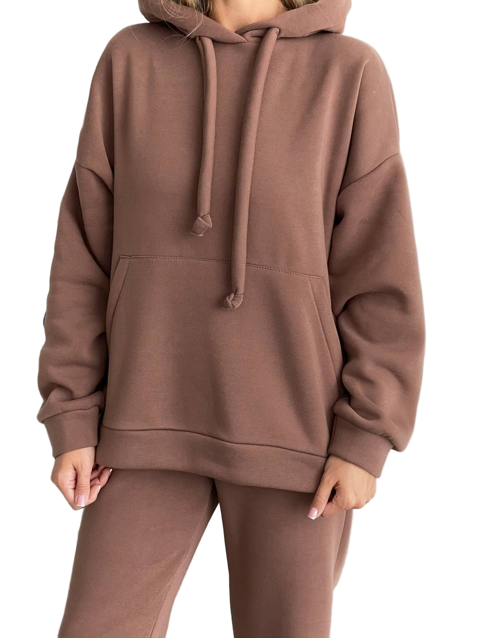 Women Oversized Tracksuit Brown Fleece Hoodie and Joggers Set Casual Streetwear