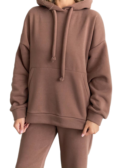Women Oversized Tracksuit Brown Fleece Hoodie and Joggers Set Casual Streetwear
