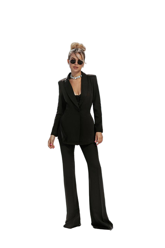 Black Diagonal Crepe Womens Tailored Suit Blazer Trousers