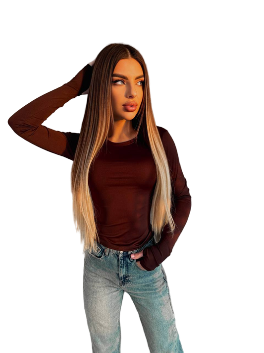Brown Microdiving Thumbhole Long Sleeve Top