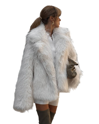 White Faux Fur Coat Pushok Women Plush Jacket Thinsulate Lining