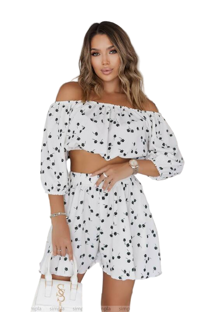 Women's Floral Off-Shoulder Crop Top and Shorts Set