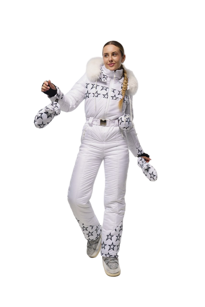 White Star Print Womens Winter Jumpsuit Insulated Ski Snow Suit