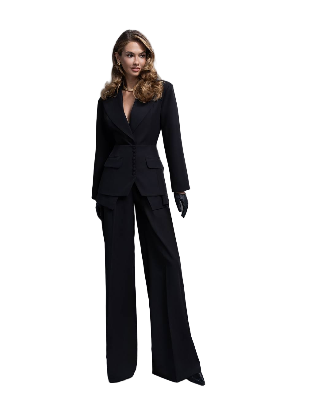 Black Premium Diagonal Crepe Womens Suit Blazer Pants Basque Tailored