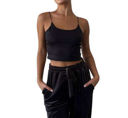 Black Microdiving Spaghetti Strap Crop Top Fitted Camisole
