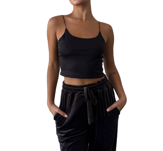 Black Microdiving Spaghetti Strap Crop Top Fitted Camisole