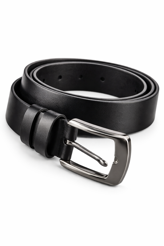 Handmade Genuine Calf Leather Belt Men Black Nickel Buckle Gift for Him