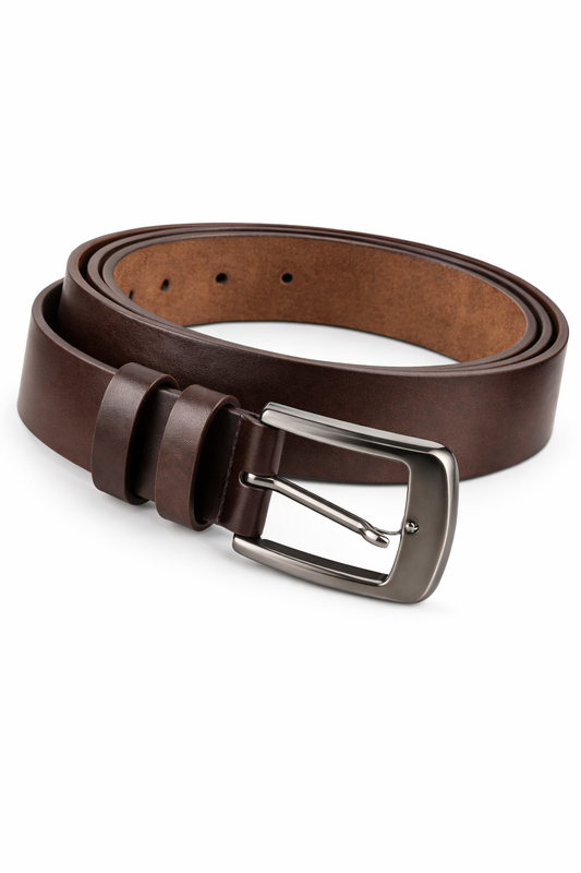 Handmade Mens Brown Genuine Leather Belt with Nickel Buckle Gift for Him