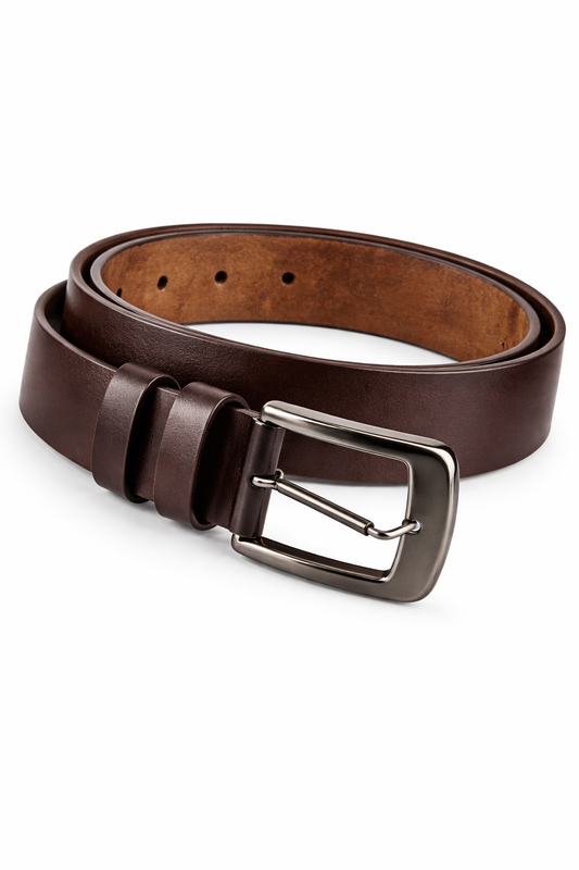 Handmade Mens Genuine Brown Calf Leather Belt with Metal Buckle Gift for Him