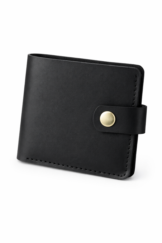 Handmade Mens Wallet Genuine Crazy Horse Leather Black Bifold with Coin Pocket