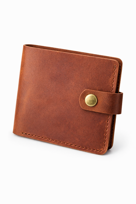 Handmade Mens Wallet Genuine Crazy Horse Leather Light Brown Coin Pocket Hand Stitched