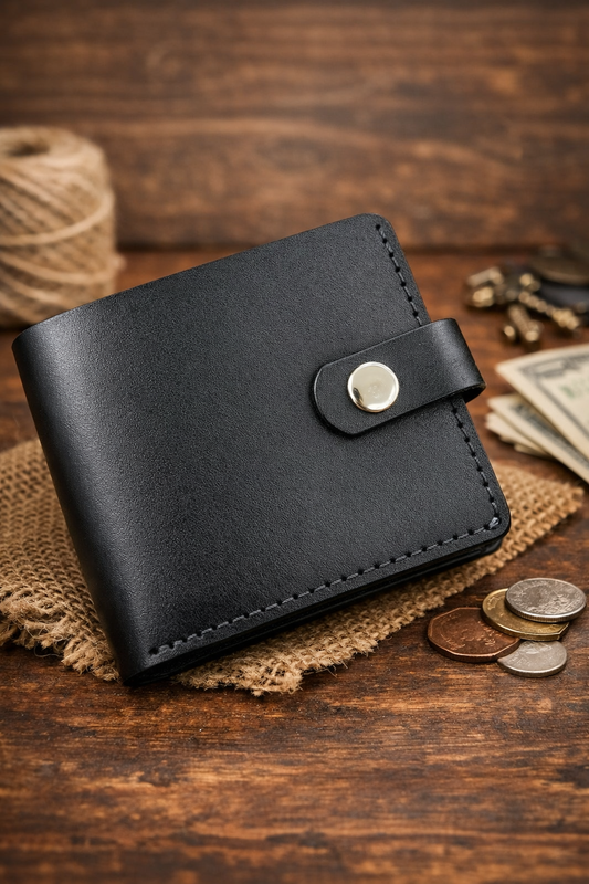 Handmade Classic Genuine Leather Wallet Black Crazy Horse Gift for Him