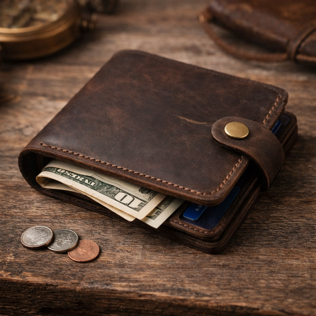 Handmade Genuine Leather Wallet Crazy Horse Bifold Wallet Gift for Him