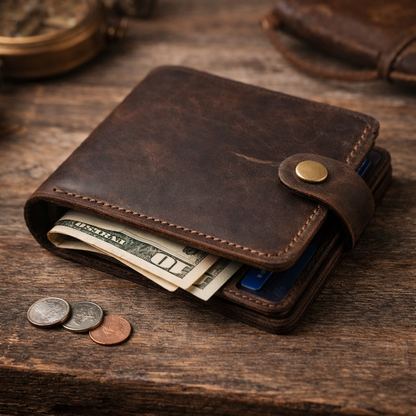 Handmade Genuine Leather Wallet Crazy Horse Bifold Wallet Gift for Him