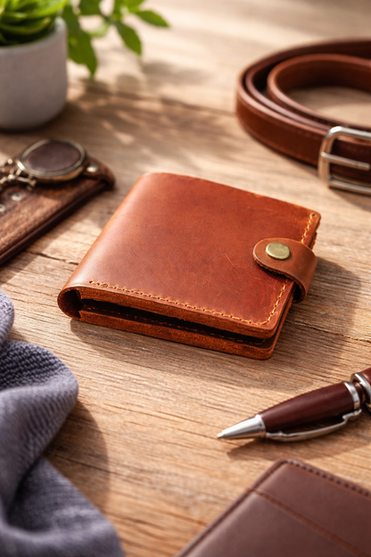 Handmade Crazy Horse Leather Wallet Gift for Him Mens Leather Wallet Coin Pocket Bifold