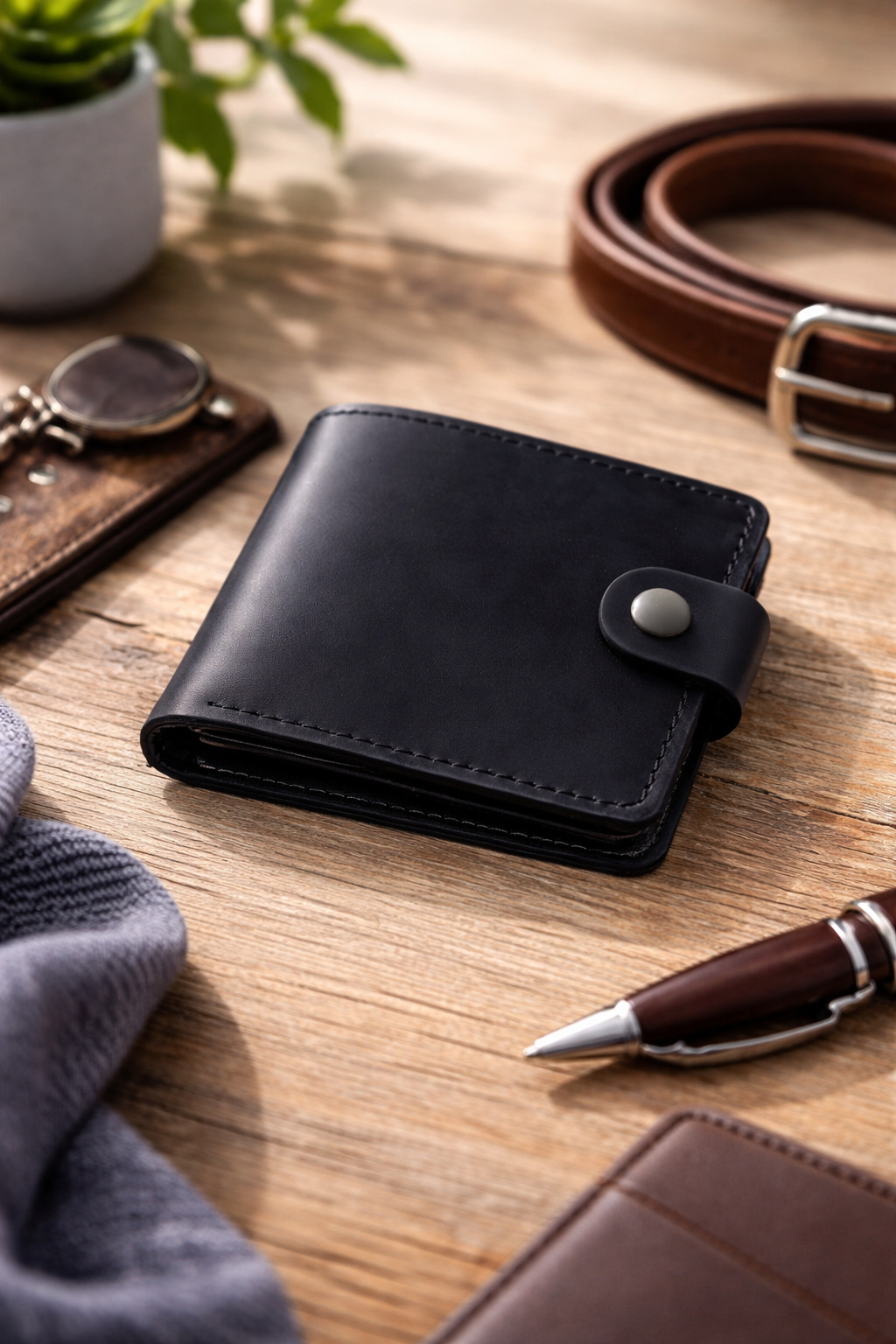 Handmade Crazy Horse Leather Mens Bifold Wallet with Coin Pocket Gift for Him