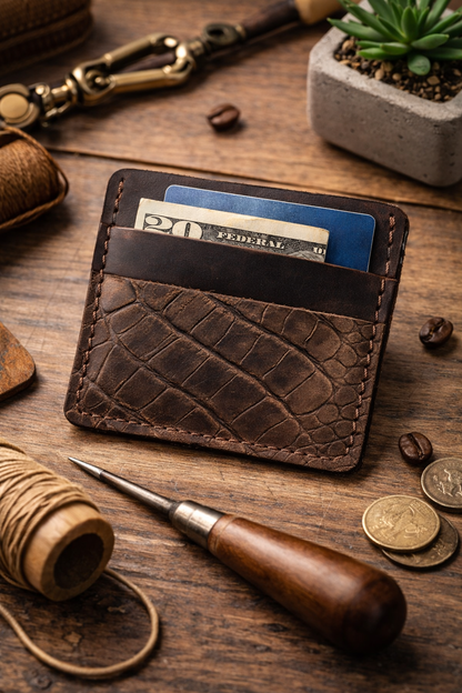 Handmade Genuine Leather Crocodile Embossed Cardholder Gift for Him