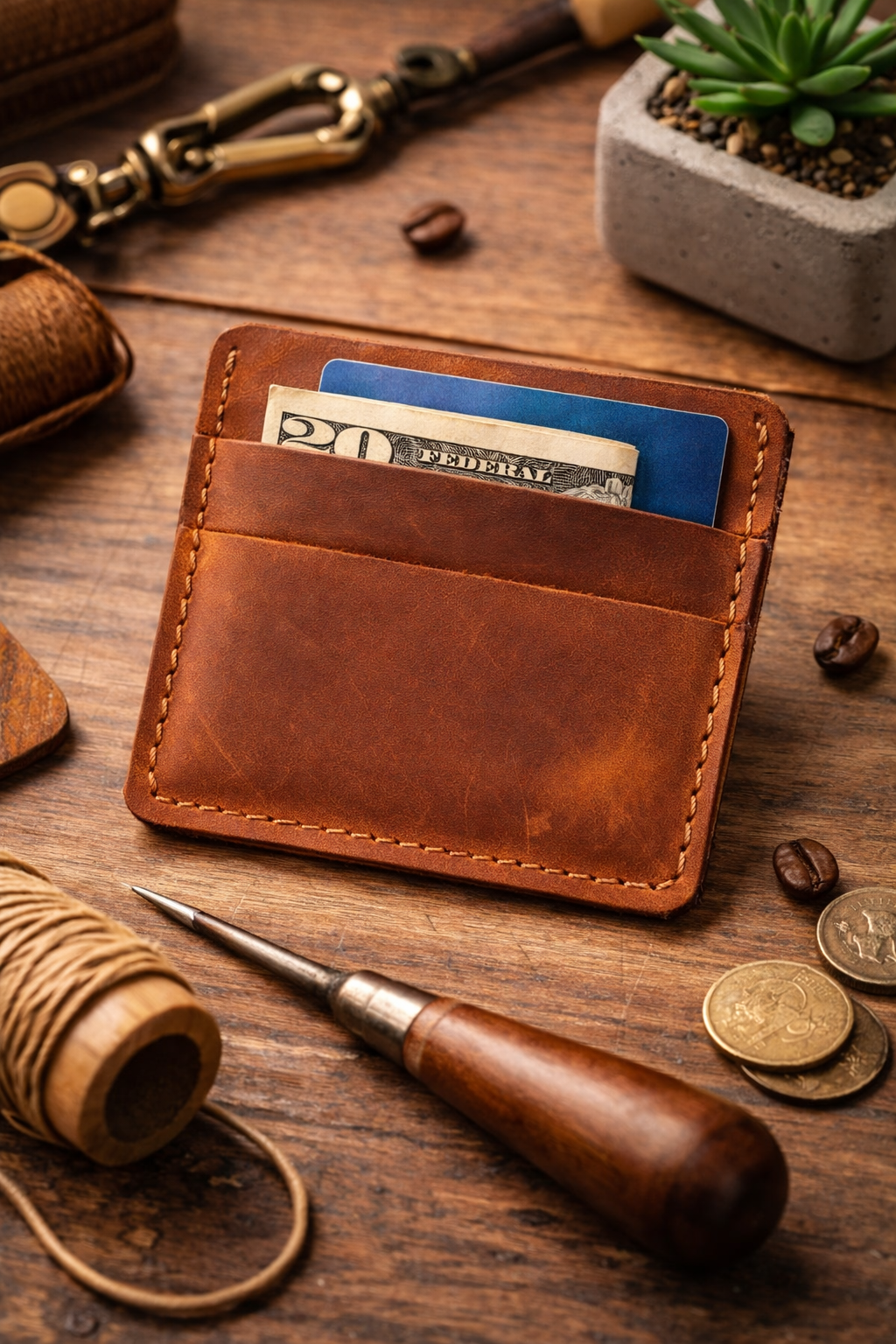 Handmade Mens Leather Cardholder Crazy Horse Slim Card Wallet Gift for Him