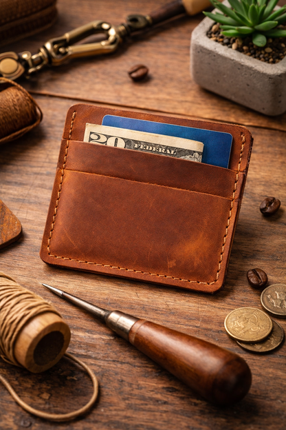 Handmade Mens Leather Cardholder Crazy Horse Slim Card Wallet Gift for Him