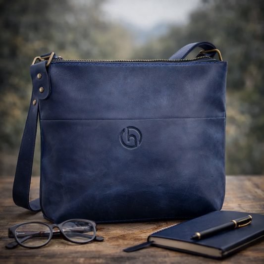 Handmade Genuine Leather Mens Messenger Bag Blue
