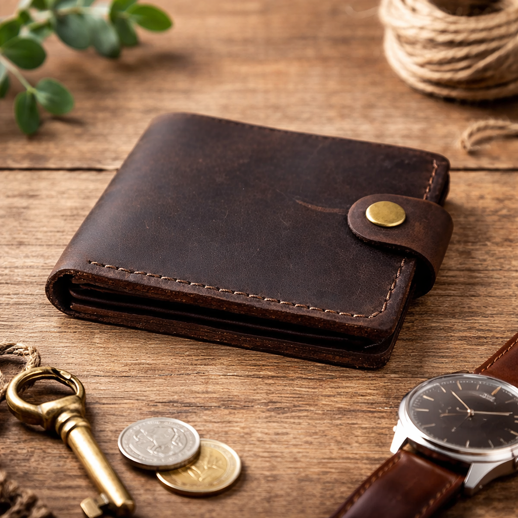 Handmade Leather Wallet for Men Gift for Him Bifold Wallet with Coin Pocket