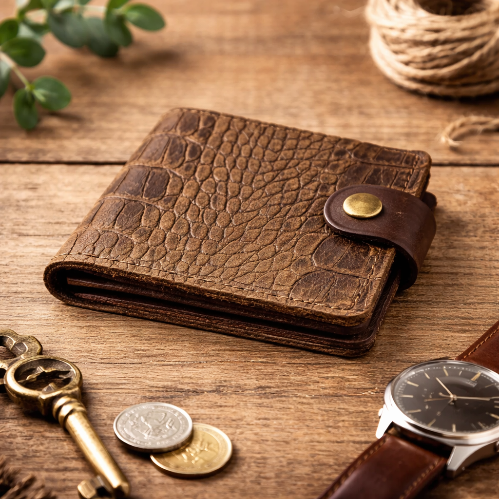 Handmade Mens Genuine Leather Wallet Crocodile Embossing Gift For Him