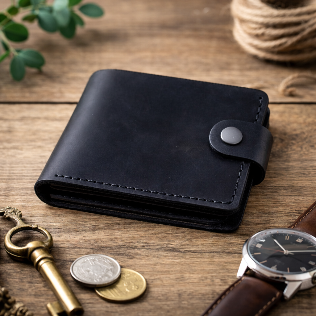 Handmade Mens Genuine Leather Wallet Gift for Him Classic Bifold with Coin Pocket