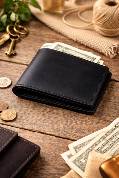 Handmade Mens Bifold Wallet Genuine Leather Slim Minimalist Gift For Him